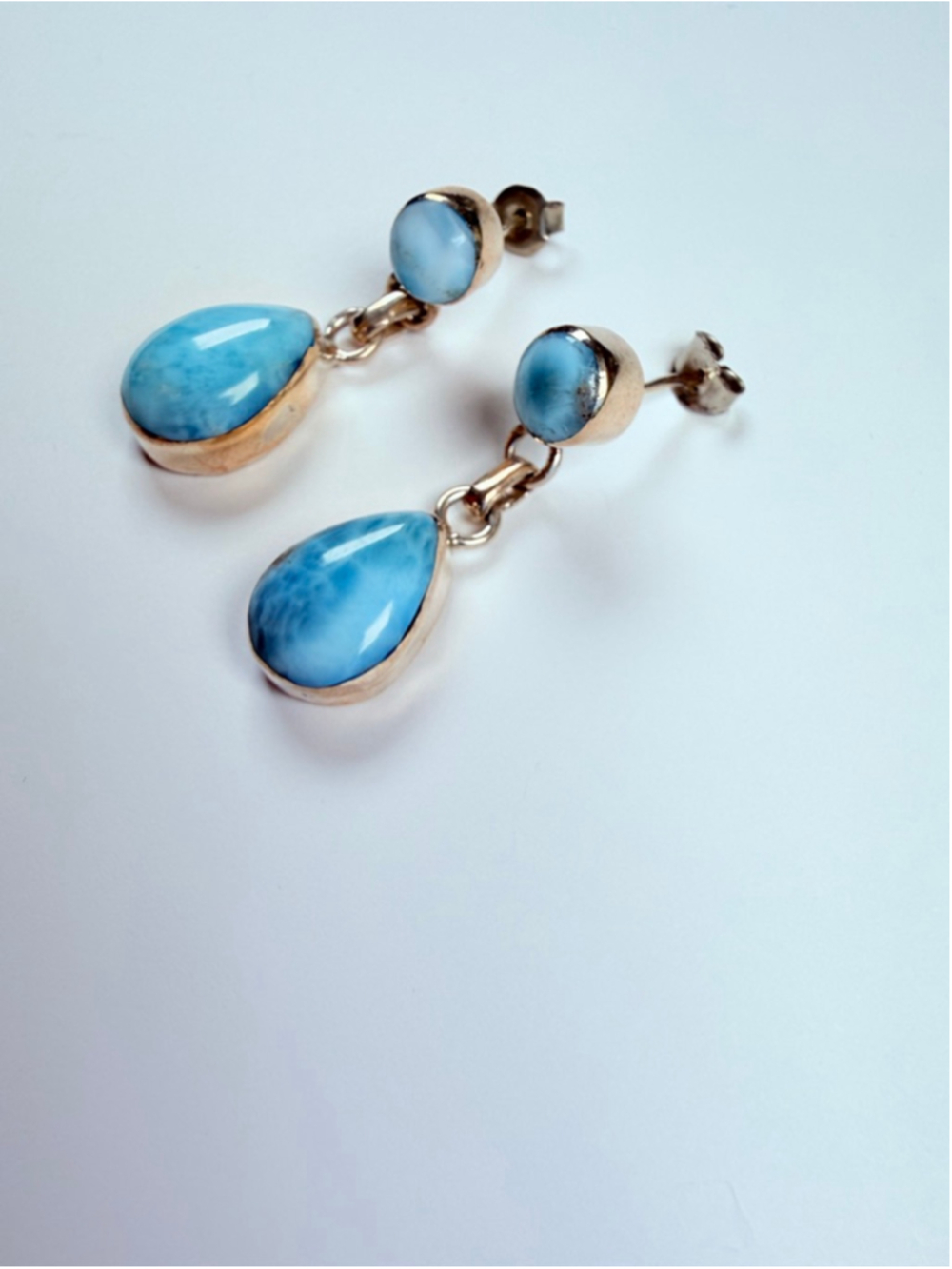 Natural 16.6 CT Larimar Caribbean Blue Sterling Silver 925 Dangle Earrings 1.3" - Picture 6 of 9